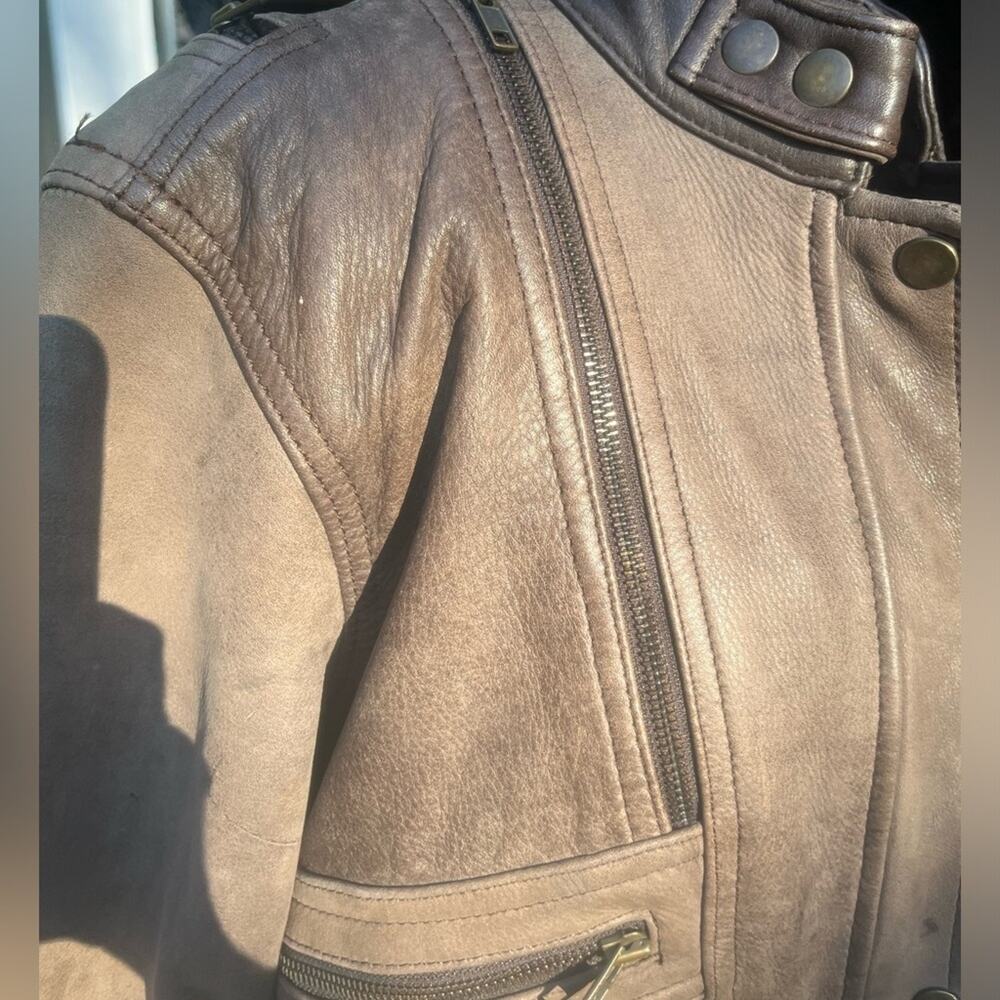 Vtg Hein Gericke Brown Moto Bikercore Grunge Worn In Edgy Leather Coat 40 - Picture 5 of 14